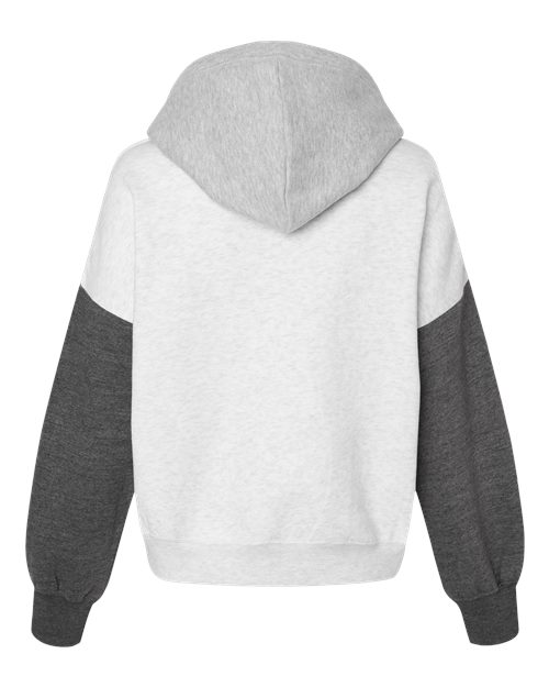 Women's Sueded Fleece Colorblocked Crop Hooded Sweatshirt