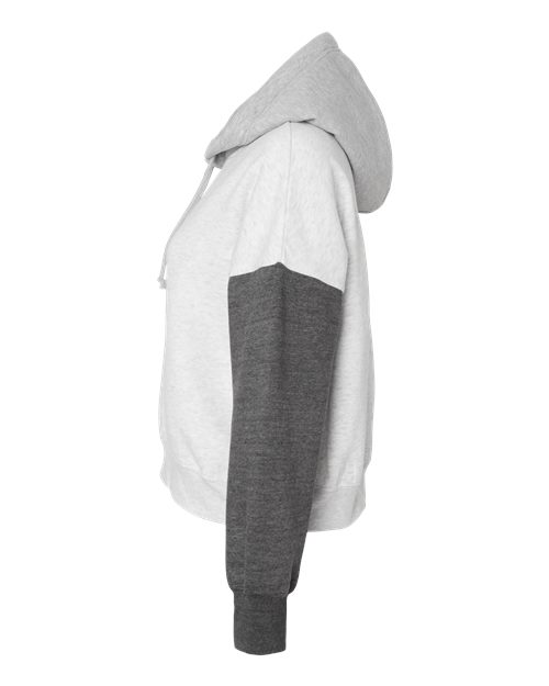 Women's Sueded Fleece Colorblocked Crop Hooded Sweatshirt
