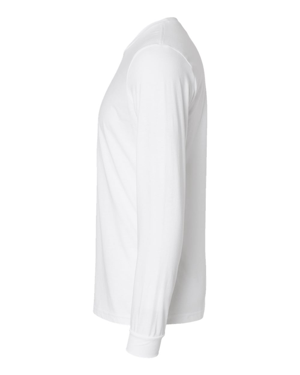 Unisex CVC Long Sleeve T-Shirt in White — Left sleeve