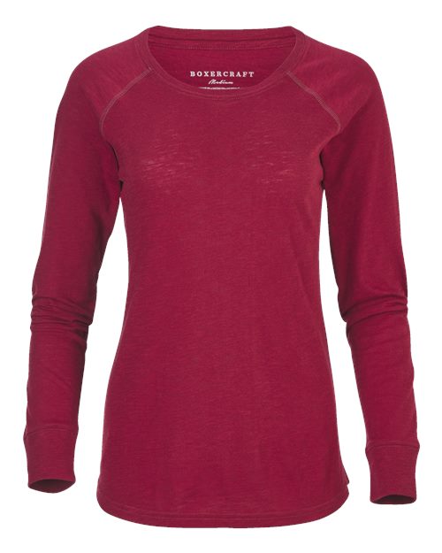 Boxercraft Women's Solid Preppy Patch Long Sleeve T-Shirt BW3166