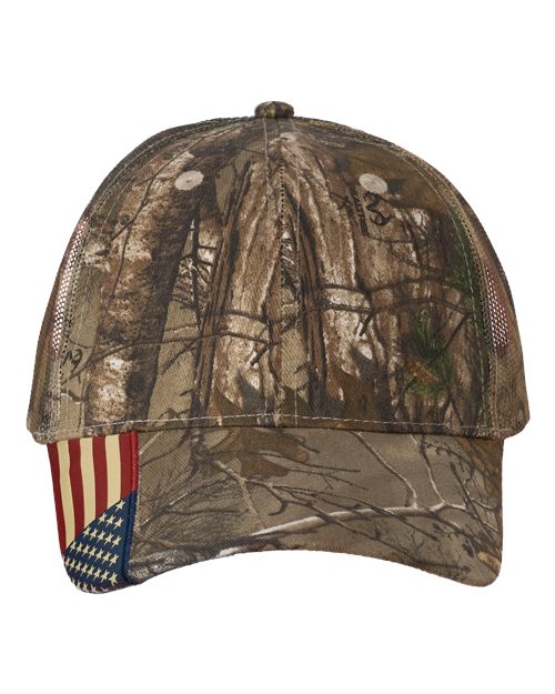 Camo Woven USA Flag Mesh Cap-Kati