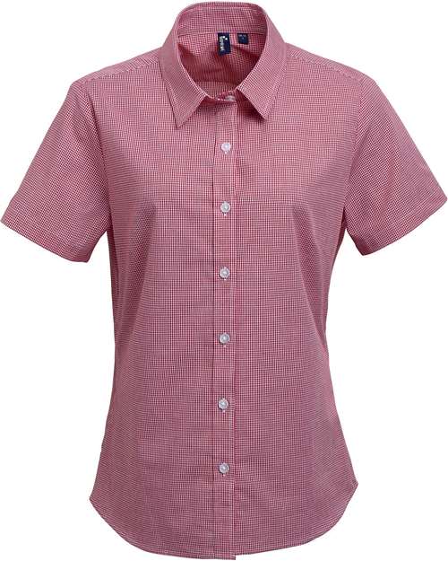 Women's Microcheck Gingham Short Sleeve Cotton Dress Shirt