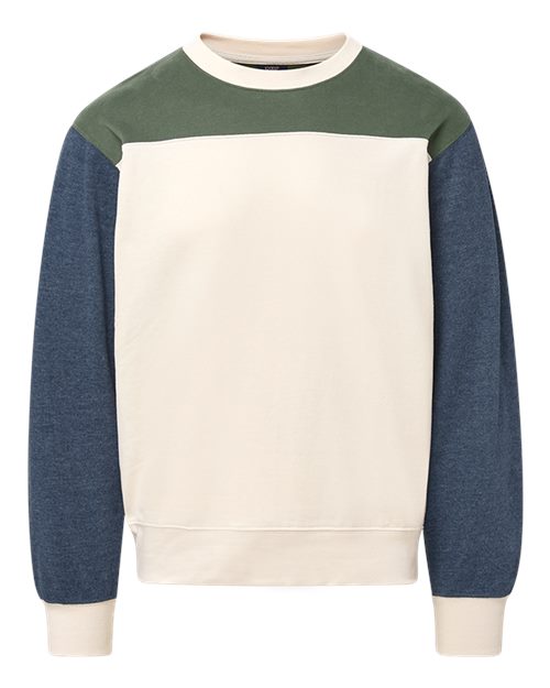 MV Sport 26145 Men's Otto Colorblock Crewneck Sweatshirt in Vintage Olive/ Navy Heather