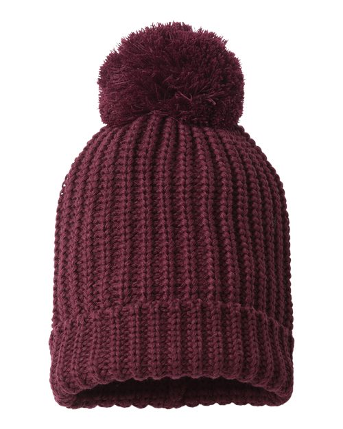 Chunky Cable with Cuff Pom Beanie-