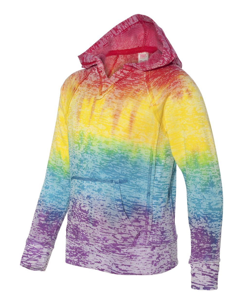 W1162-Rainbow Stripe MV Sport Burnout V-Notch Hooded Sweatshirt