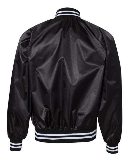 Unisex Satin Baseball Jacket Striped Trim – Back