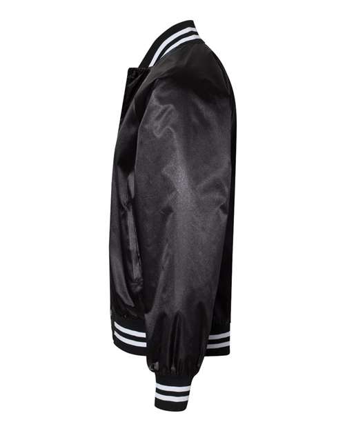Unisex Satin Baseball Jacket Striped Trim – Detail