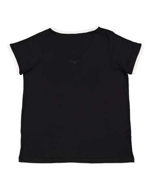 Women's Curvy Retro Ringer Premium Jersey V-Neck Tee – Back