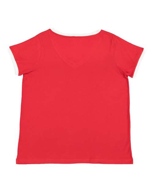 Women's Curvy Retro Ringer Premium Jersey V-Neck Tee