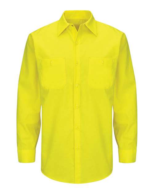 Buy Enhanced & Hi-Visibility Long Sleeve Work Shirt - Long Sizes - Red ...
