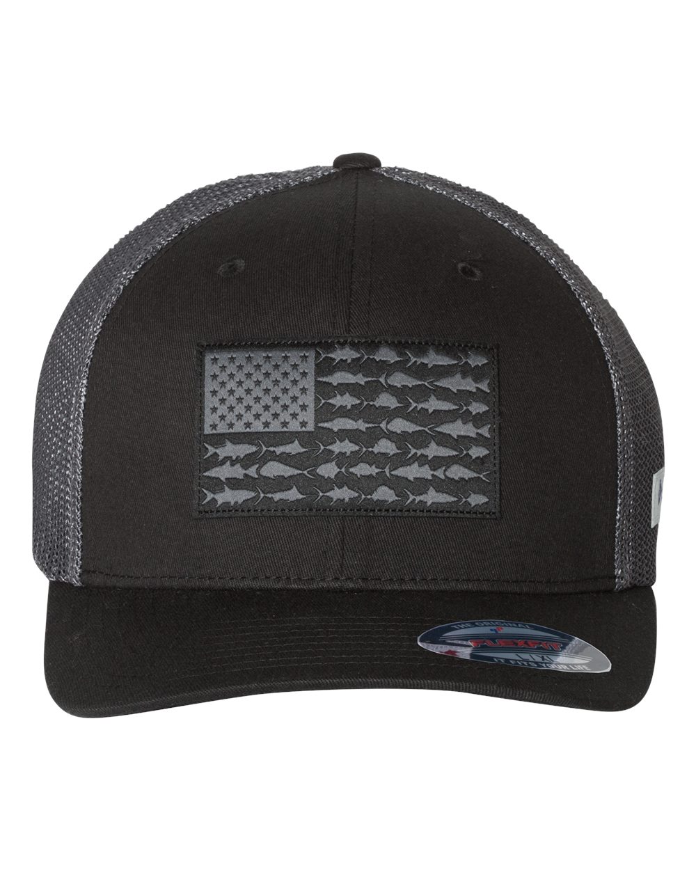 Columbia PFG Flexfit Mesh Fish Flag Ball Cap - Black/Graphite - L/XL