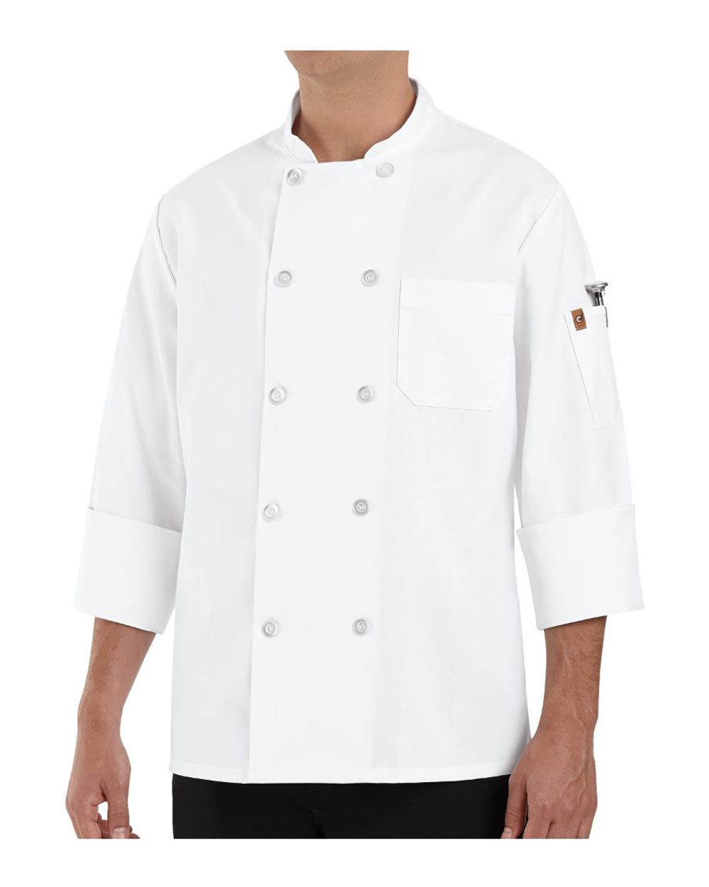 100% Polyester Ten Pearl Button Chef Coat Long Sizes-Chef Designs