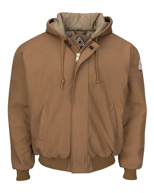 Insulated Brown Duck Hooded Jacket with Knit Trim-Bulwark