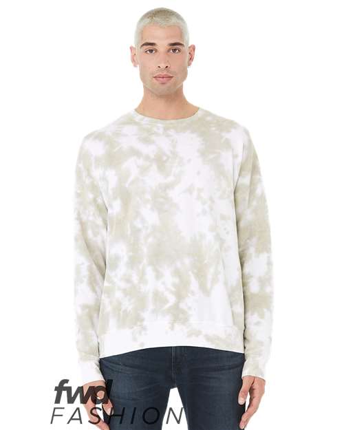 BELLA + CANVAS Unisex FWD Fashion Tie-Dyed Crewneck Sweatshirt - White/ Olive Oil