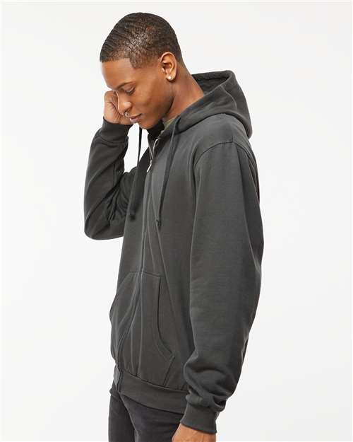 Unisex Full-Zip Hooded Sweatshirt – On Model – Side