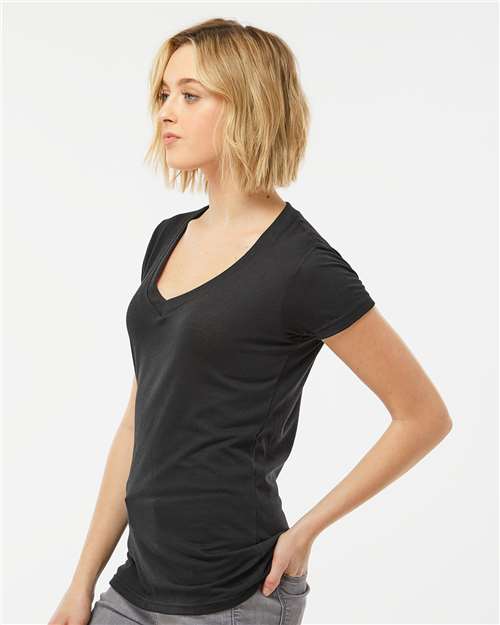 Women's Poly-Rich V-Neck T-Shirt – On Model – Side