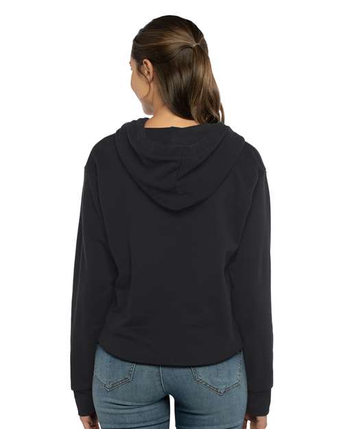 Women's Laguna Sueded Raw Edge Crop Hoodie Sweatshirt – On Model – Back