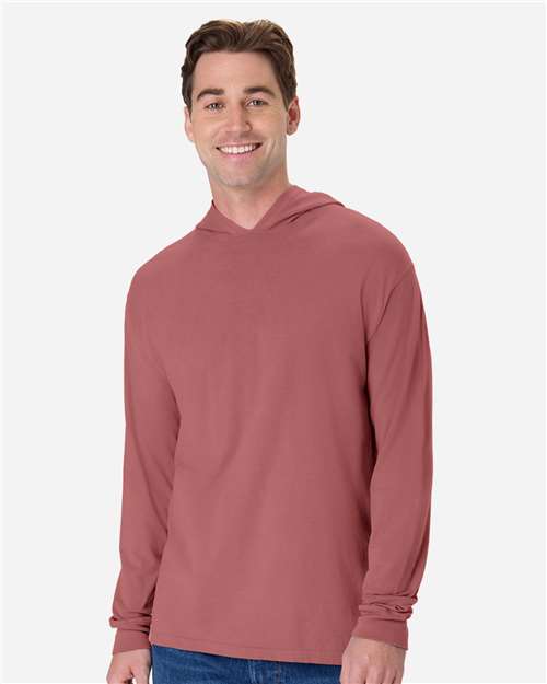 Unisex Garment-Dyed Jersey Hooded Long Sleeve T-Shirt