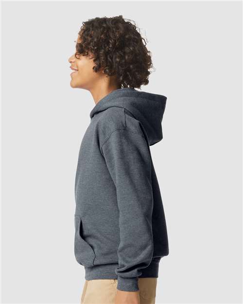 Youth Softstyle® Midweight Hooded Sweatshirt – On Model – Side