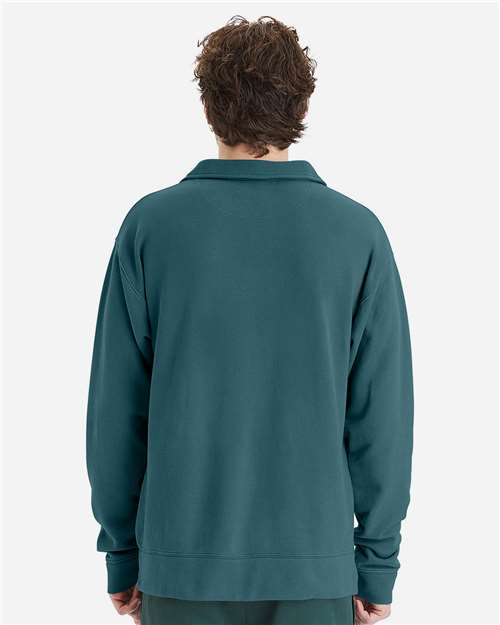 Unisex Garment-Dyed Polo Collar Sweatshirt – On Model – Back