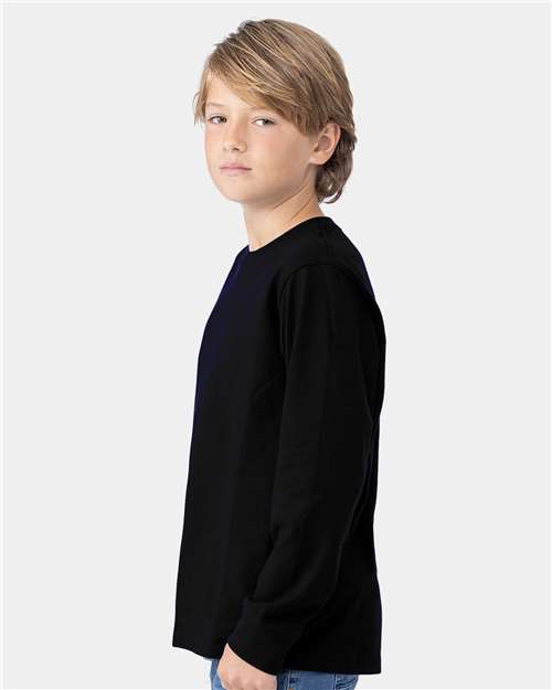 Youth Cotton Long Sleeve T-Shirt – On Model – Side