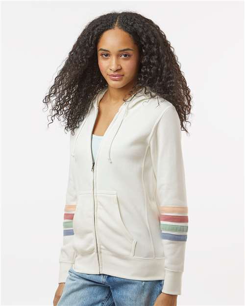 Women's Striped Sleeves Full-Zip Hooded Sweatshirt