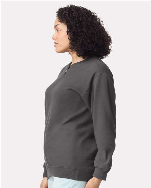 Unisex Softstyle® Midweight 1/4 Zip Sweatshirt – On Model – Side
