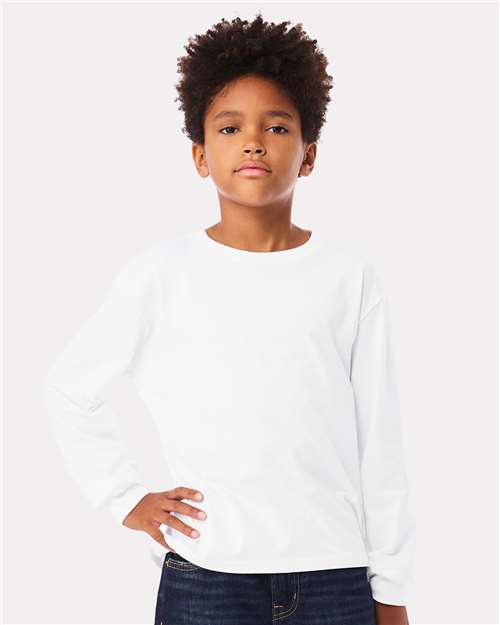 BELLA + CANVAS 3511Y Youth 6oz. Heavyweight Long Sleeve Tee Model Shot