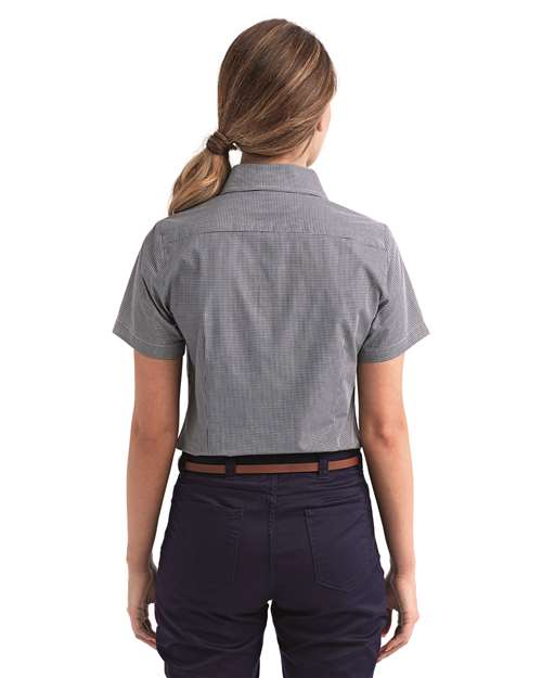 Women's Microcheck Gingham Short Sleeve Cotton Dress Shirt
