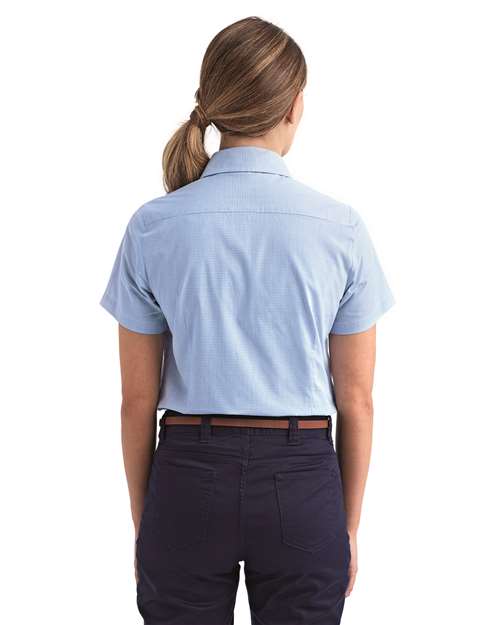 Women's Microcheck Gingham Short Sleeve Cotton Dress Shirt