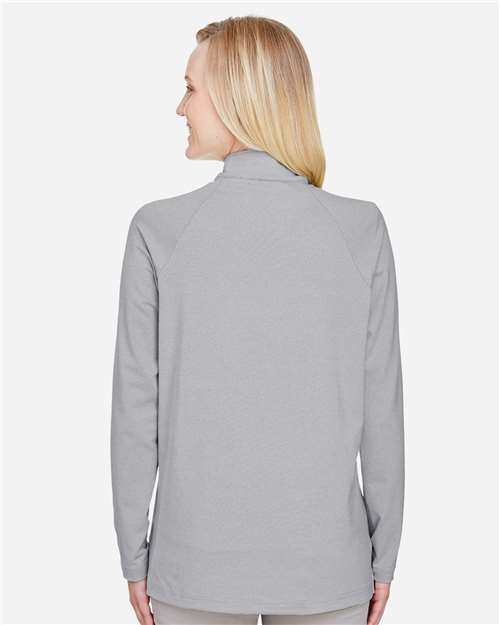 Women's CrownLux Performance® Clubhouse Micro-Stripe Quarter-Zip Pullover – On Model – Back