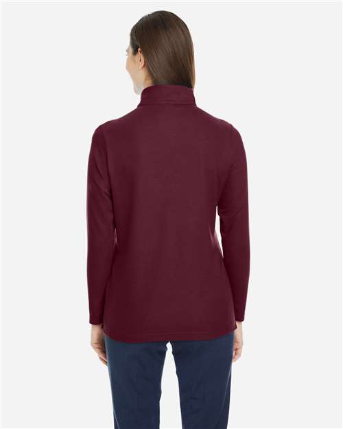 Women's Fusion ChromaSoft™ Pique Quarter-Zip Pullover – On Model – Back