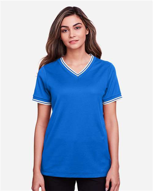 Women's CrownLux Performance® Plaited Tipped V-Neck Shirt