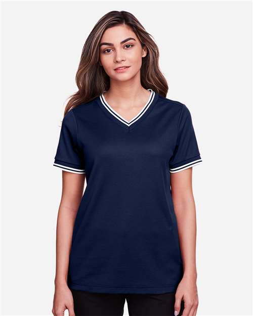 Women's CrownLux Performance® Plaited Tipped V-Neck Shirt