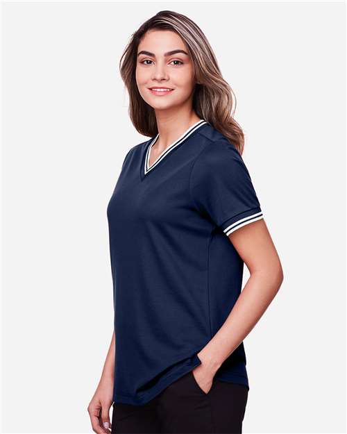 Women's CrownLux Performance® Plaited Tipped V-Neck Shirt