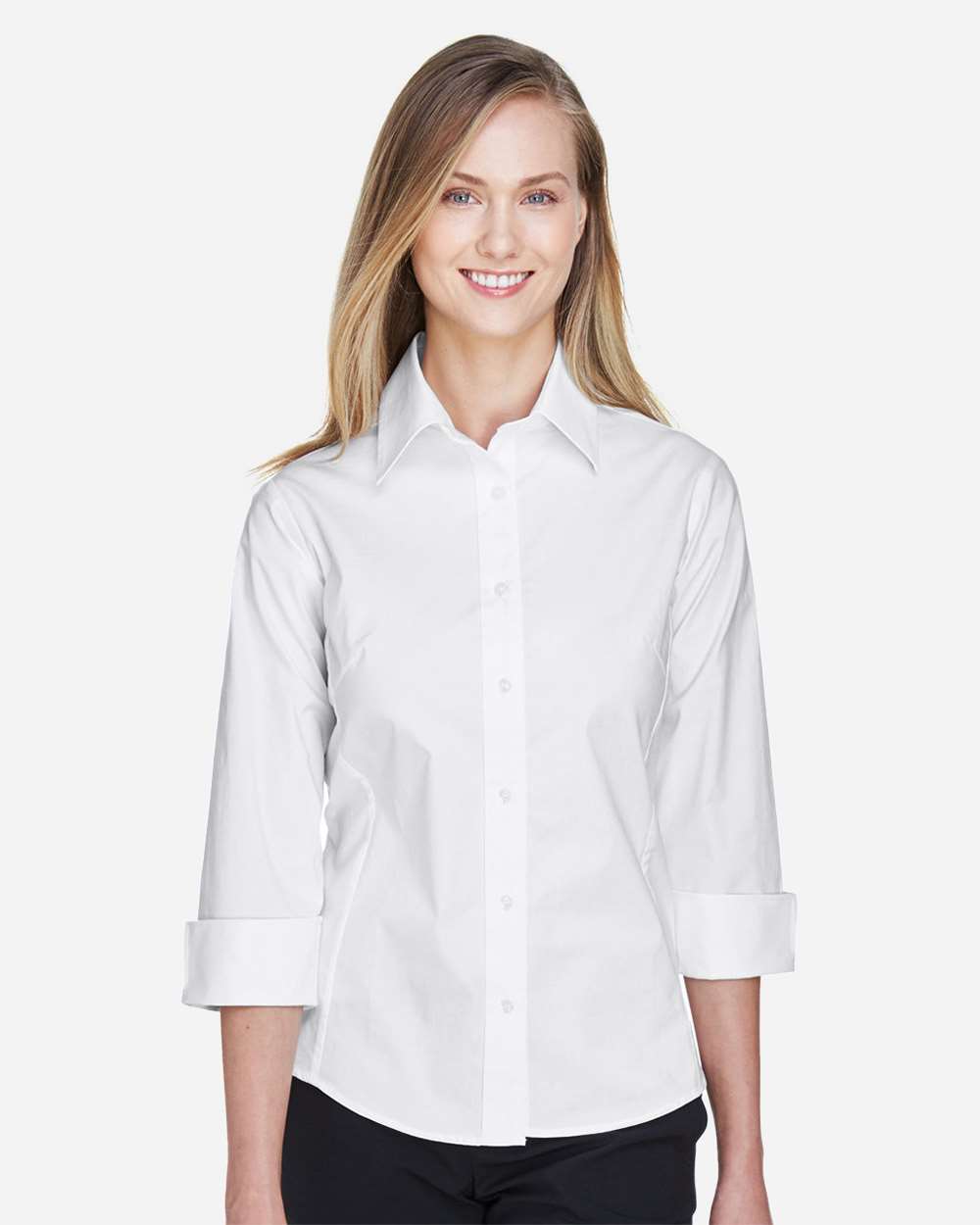 Devon & Jones DP625W - Women's Perfect Fit Three-Quarter Sleeve Stretch  Poplin Dress Shirt