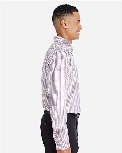 Men's CrownLux Performance® Micro Windowpane Woven Dress Shirt – On Model – Side