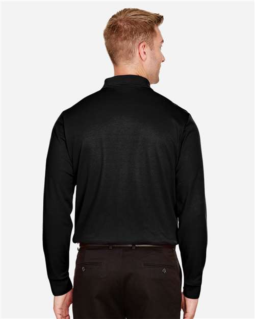 Men's Tall CrownLux Performance® Plaited Long Sleeve Polo – On Model – Back