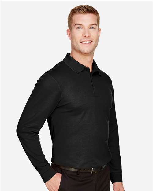 Men's Tall CrownLux Performance® Plaited Long Sleeve Polo – On Model – Side