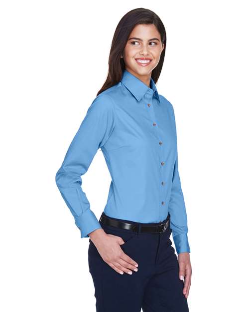 Women's Easy Blend™ Long Sleeve Twill Dress Shirt with Stain-Release – On Model – Side