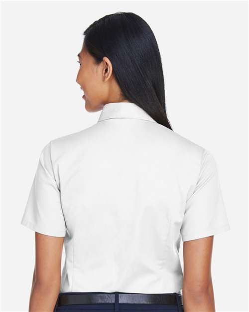 Women's Easy Blend™ Short Sleeve Twill Dress Shirt with Stain-Release – On Model – Back