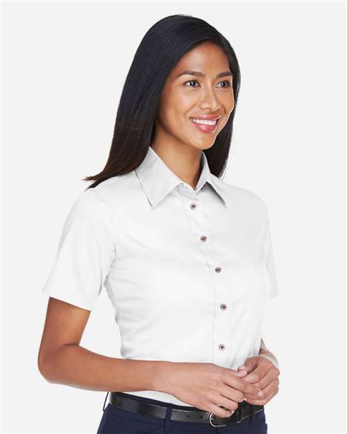 Women's Easy Blend™ Short Sleeve Twill Dress Shirt with Stain-Release – On Model – Side