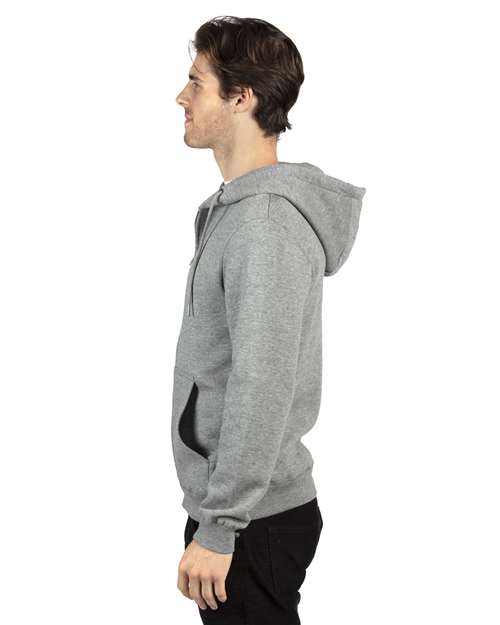 Unisex Fleece Full-Zip Hooded Sweatshirt – On Model – Side