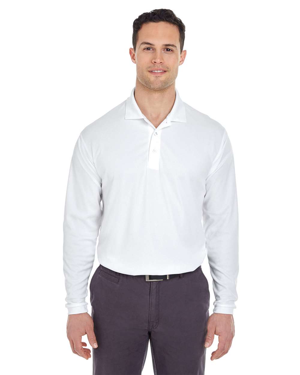 トップス MESH POLO COCONUT MILK S UltraClub 8210LS - Men's Cool & Dry Long Sleeve Mesh Piqué Polo