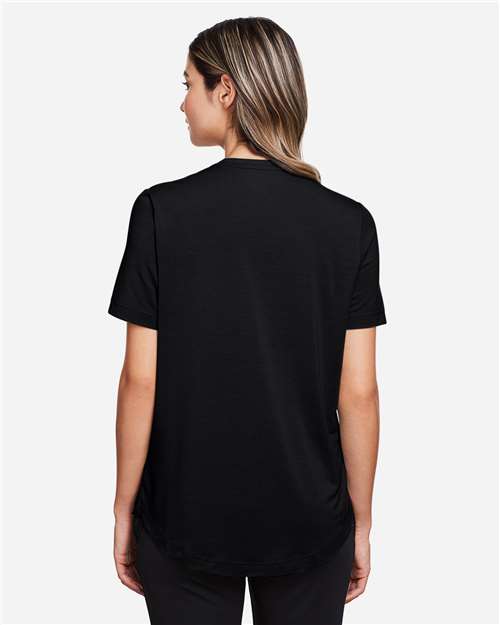 Women's JAQ Snap-Up Stretch Performance Polo – On Model – Back