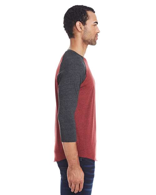 Unisex Triblend Three-Quarter Sleeve Raglan T-Shirt – On Model – Side