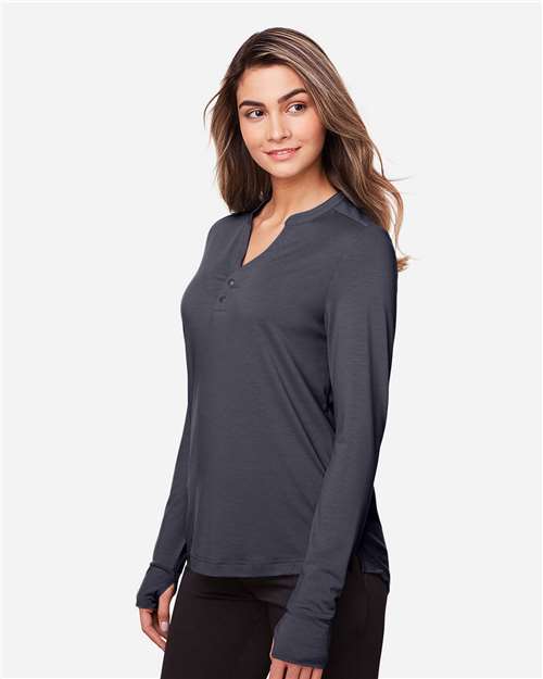Women's JAQ Stretch Performance V-Neck Snap Pullover – On Model – Side