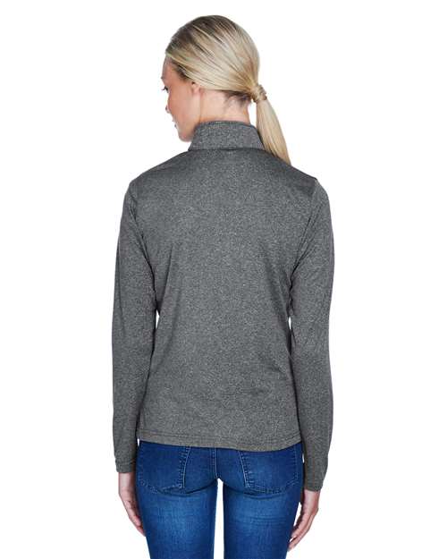 Women's Cool & Dry Heathered Performance Quarter-Zip Pullover – On Model – Back