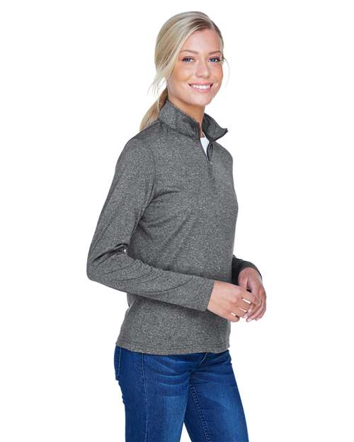 Women's Cool & Dry Heathered Performance Quarter-Zip Pullover – On Model – Side