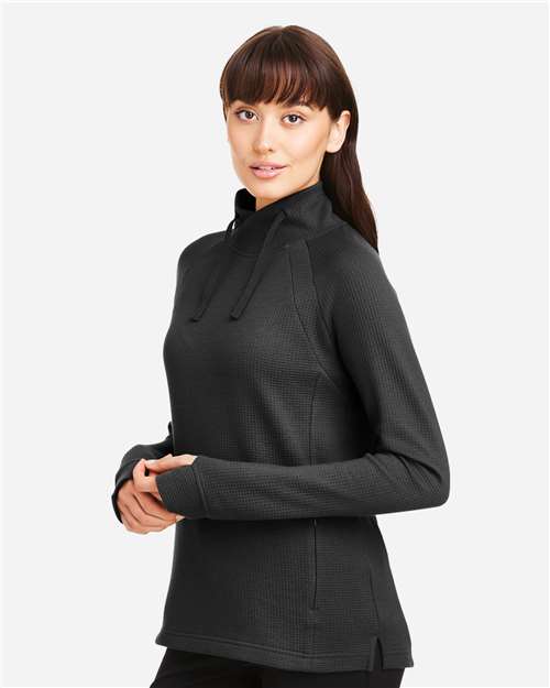 Women's Rhythm Waffle Cross-Neck Pullover – On Model – Side